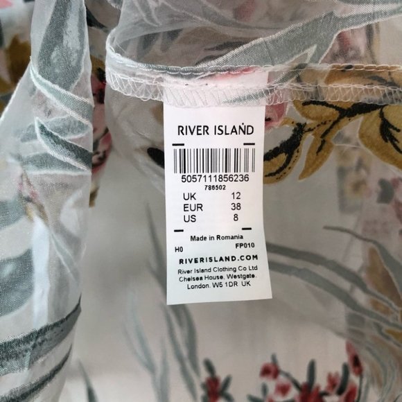 ❌️SOLD ❌️ River Island Sheer Puff Sleeve Floral Top - Picture 3 of 9